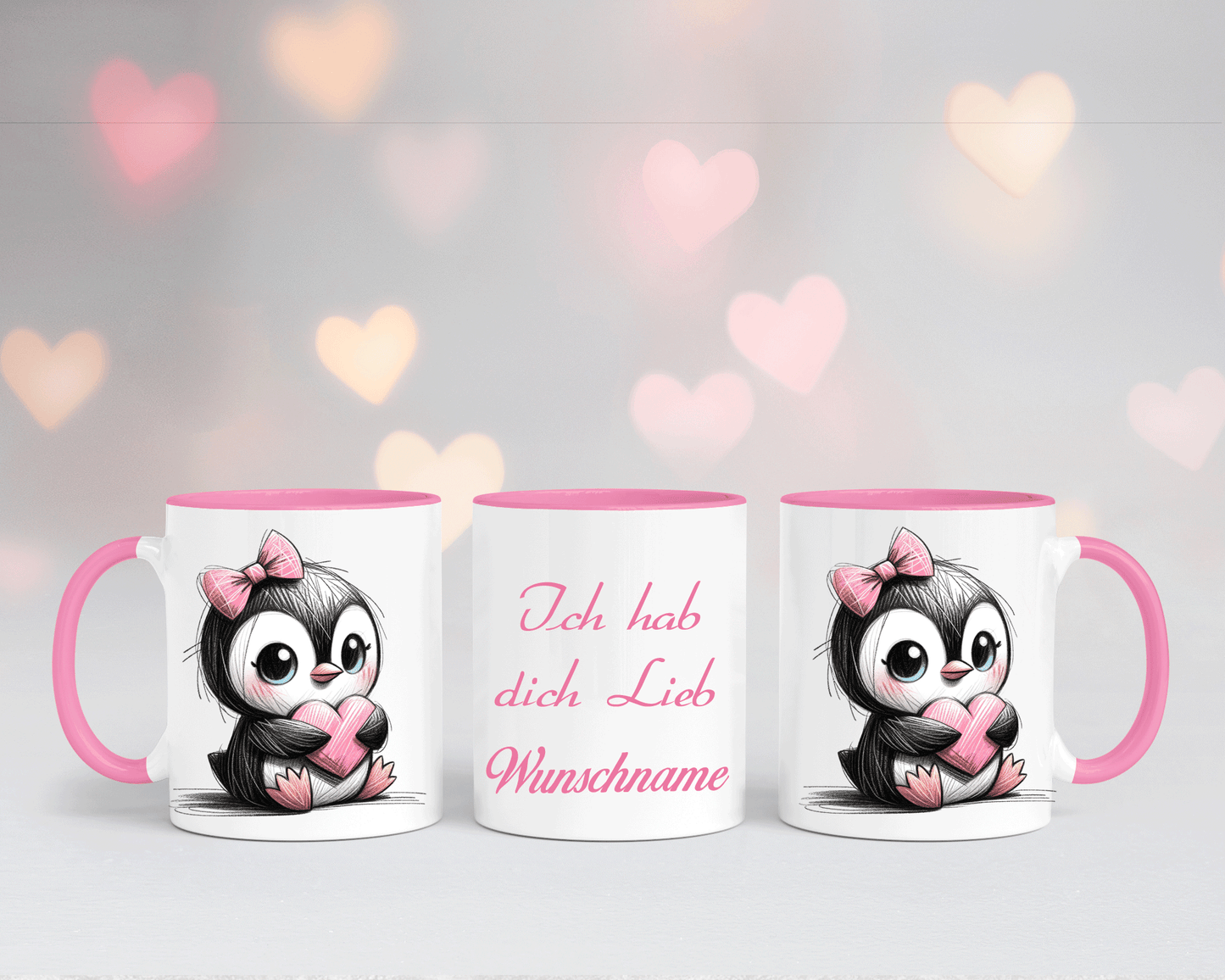 Ich hab dich Lieb - Tasse Weiß/Rosa mit verschiedenen Motiven