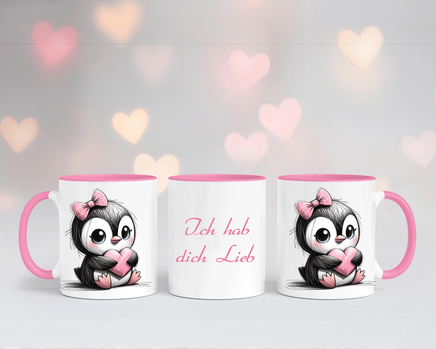 Ich hab dich Lieb - Tasse Weiß/Rosa mit verschiedenen Motiven