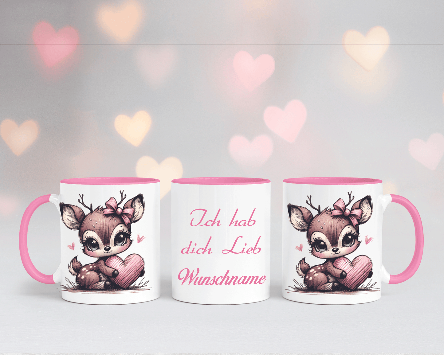 Ich hab dich Lieb - Tasse Weiß/Rosa mit verschiedenen Motiven