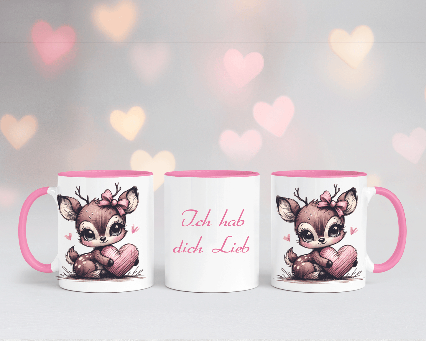 Ich hab dich Lieb - Tasse Weiß/Rosa mit verschiedenen Motiven
