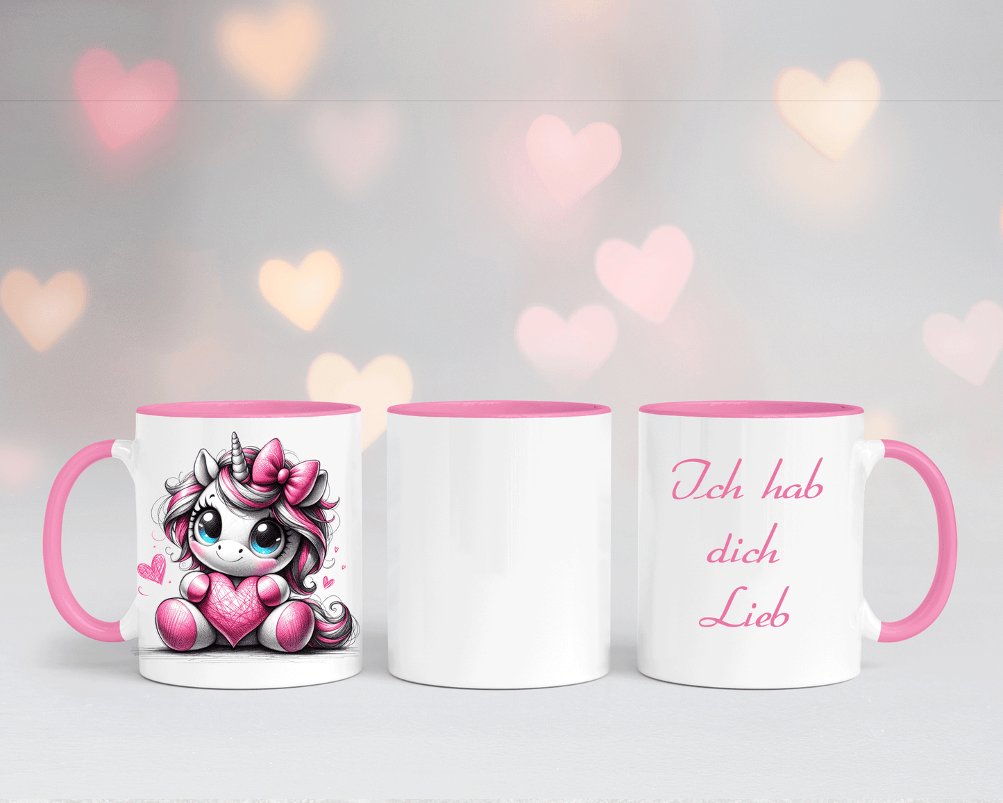 Ich hab dich Lieb - Tasse Weiß/Rosa mit verschiedenen Motiven