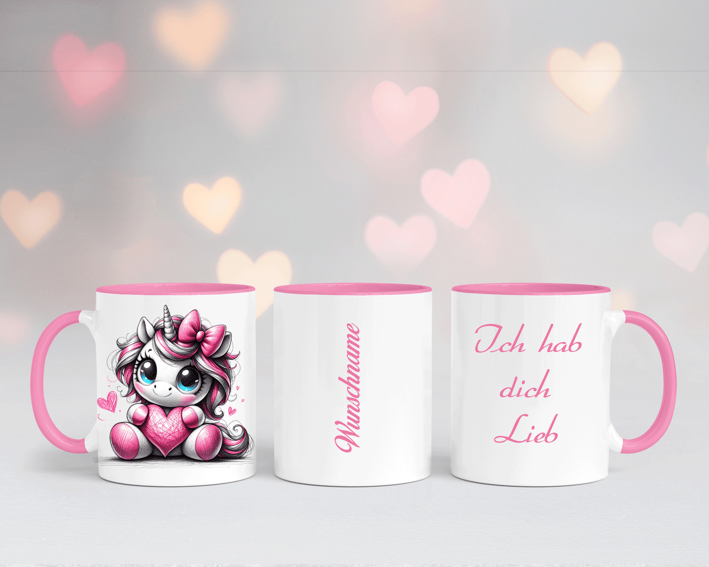 Ich hab dich Lieb - Tasse Weiß/Rosa mit verschiedenen Motiven