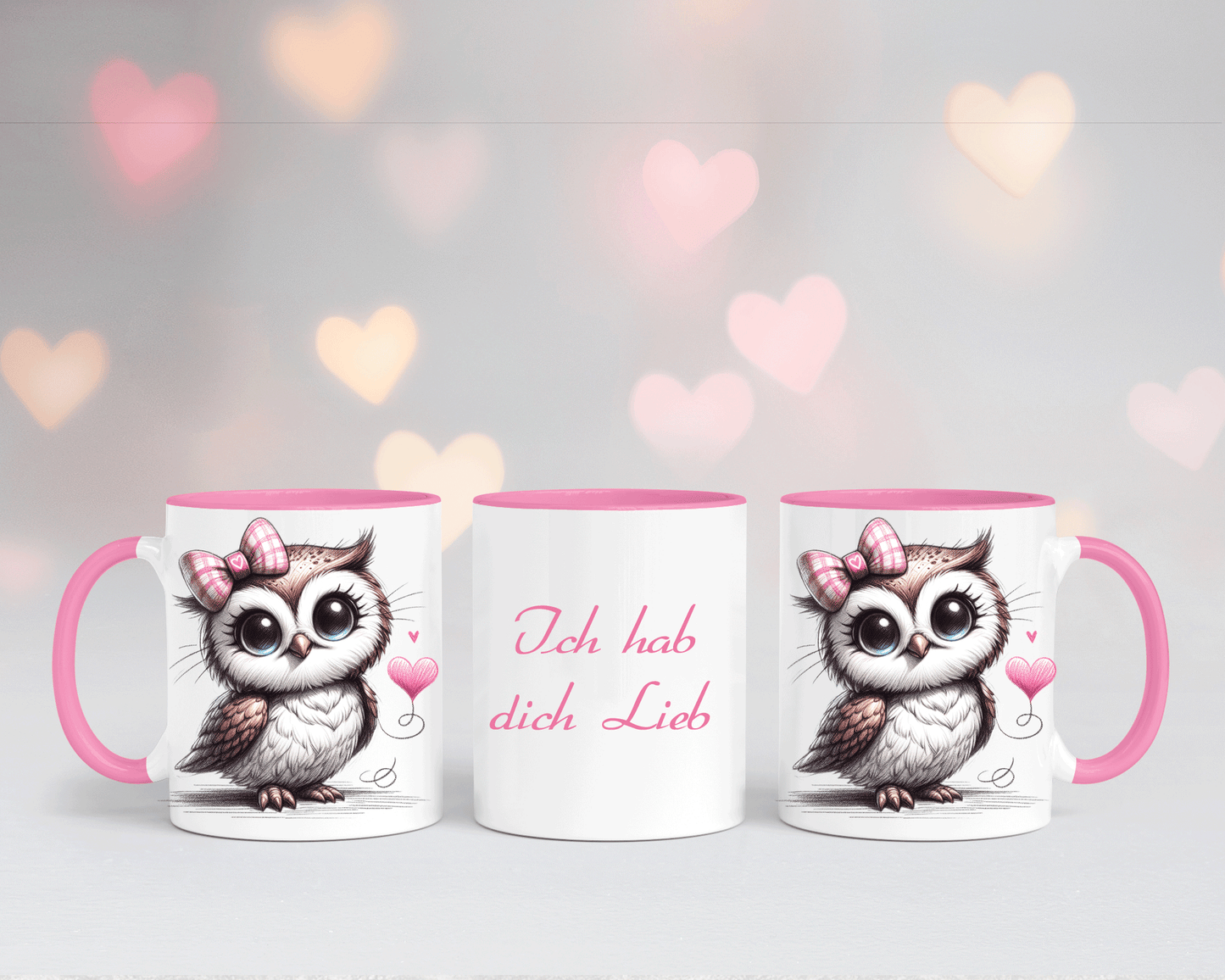 Ich hab dich Lieb - Tasse Weiß/Rosa mit verschiedenen Motiven
