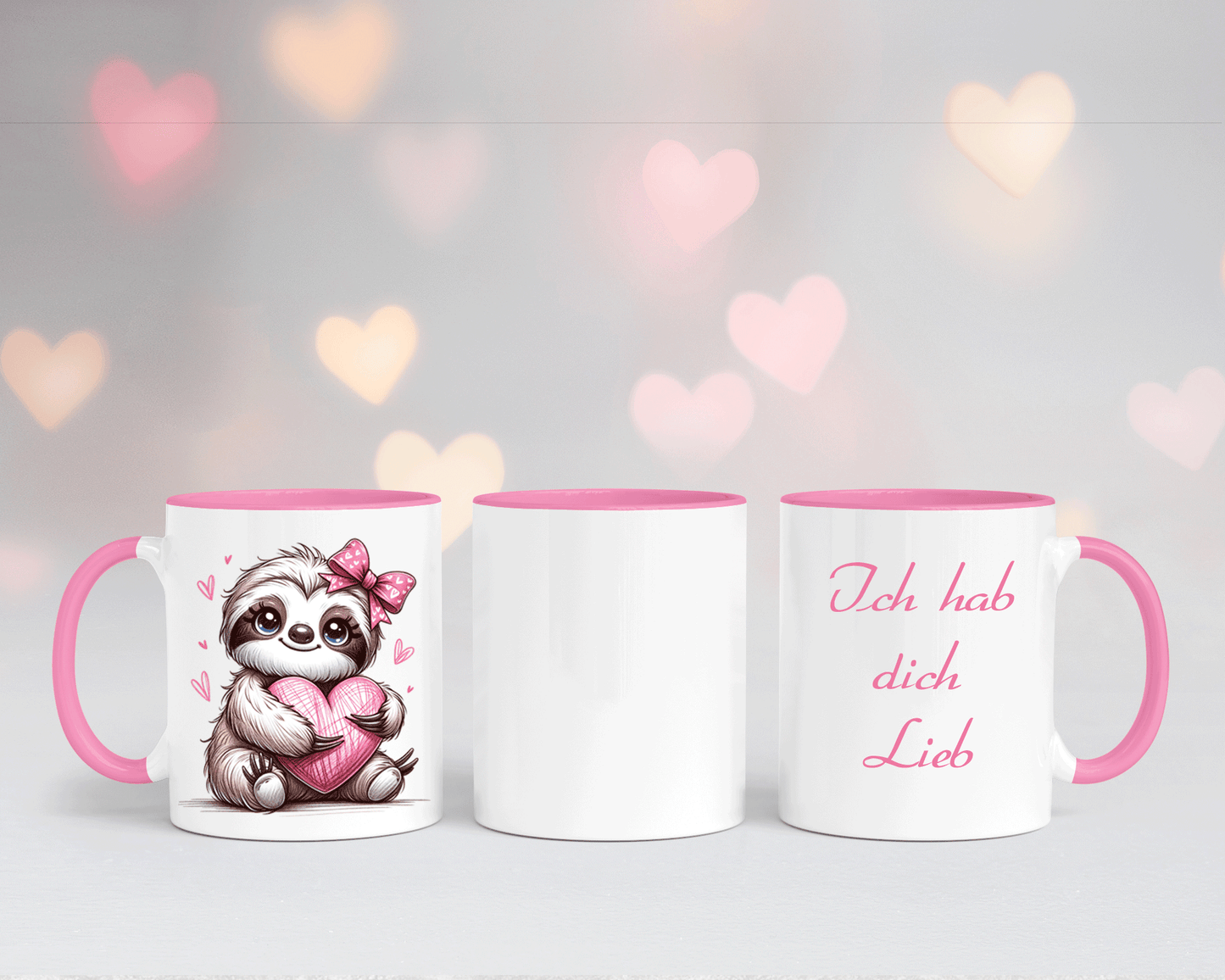 Ich hab dich Lieb - Tasse Weiß/Rosa mit verschiedenen Motiven