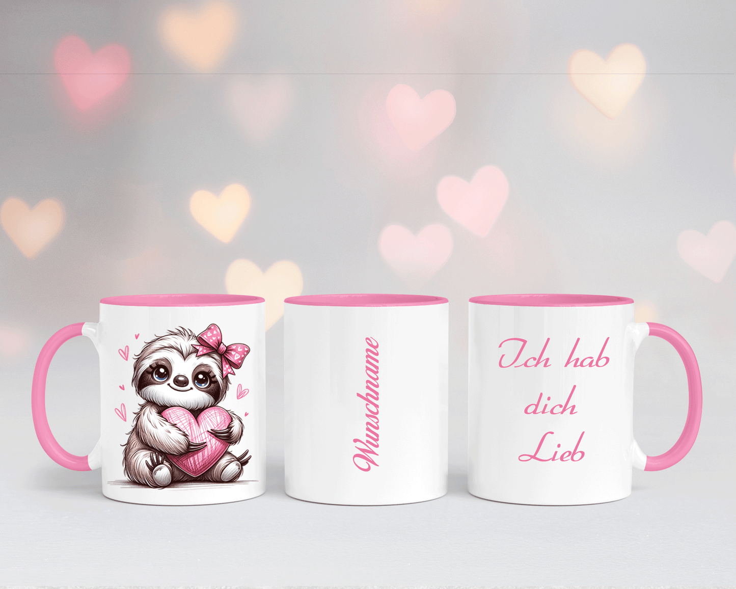Ich hab dich Lieb - Tasse Weiß/Rosa mit verschiedenen Motiven