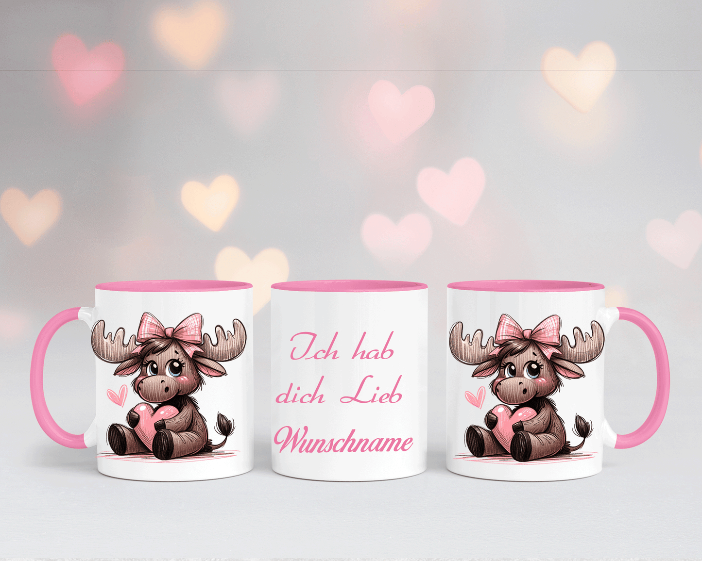 Ich hab dich Lieb - Tasse Weiß/Rosa mit verschiedenen Motiven