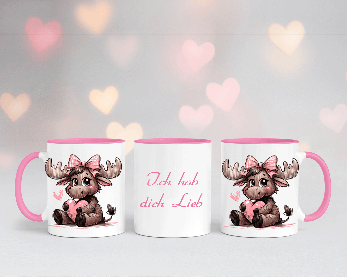 Ich hab dich Lieb - Tasse Weiß/Rosa mit verschiedenen Motiven