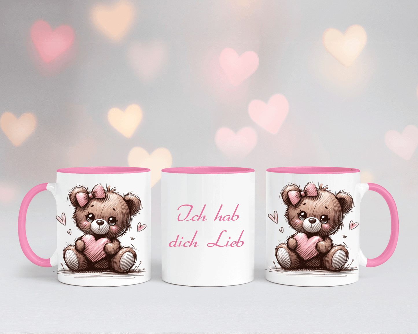 Ich hab dich Lieb - Tasse Weiß/Rosa mit verschiedenen Motiven