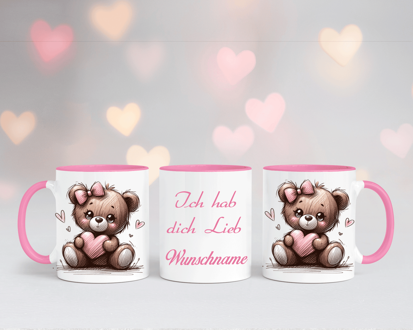Ich hab dich Lieb - Tasse Weiß/Rosa mit verschiedenen Motiven