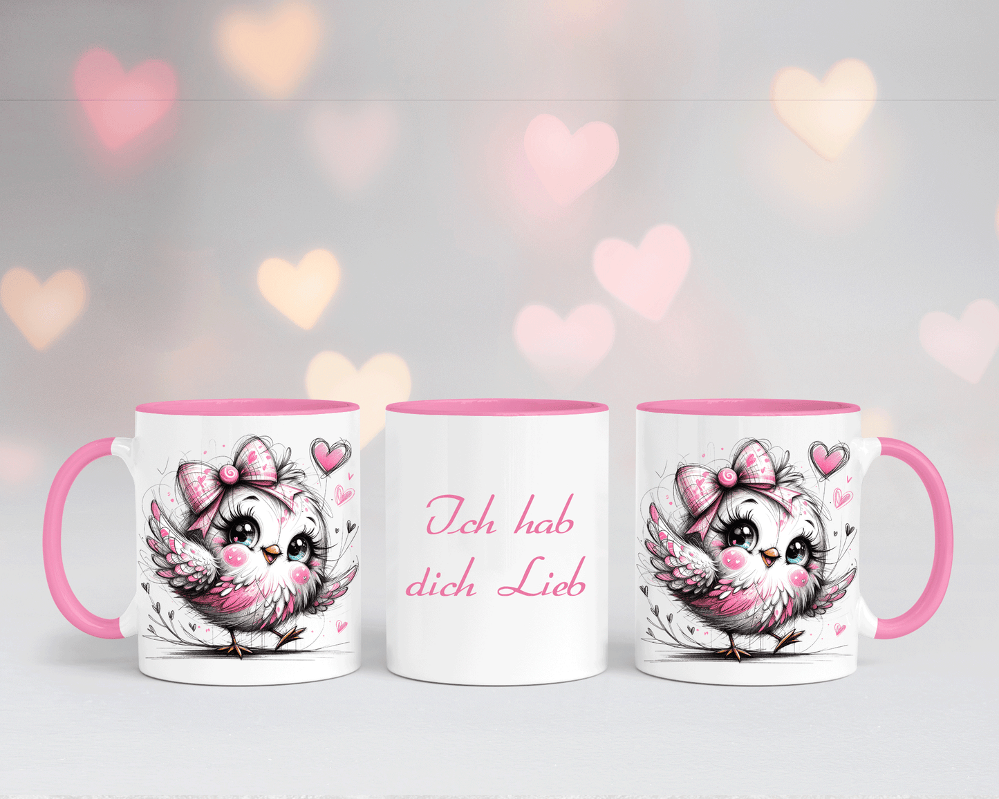 Ich hab dich Lieb - Tasse Weiß/Rosa mit verschiedenen Motiven