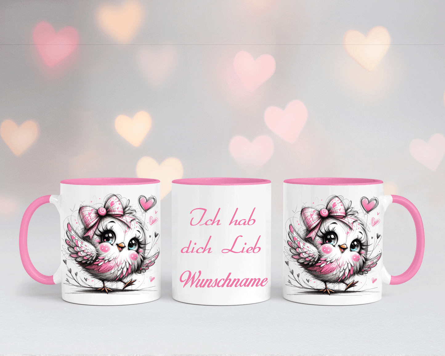 Ich hab dich Lieb - Tasse Weiß/Rosa mit verschiedenen Motiven