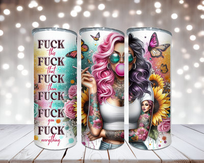 Thermobecher Woman mit Bubblegum und Spruch Fuck this