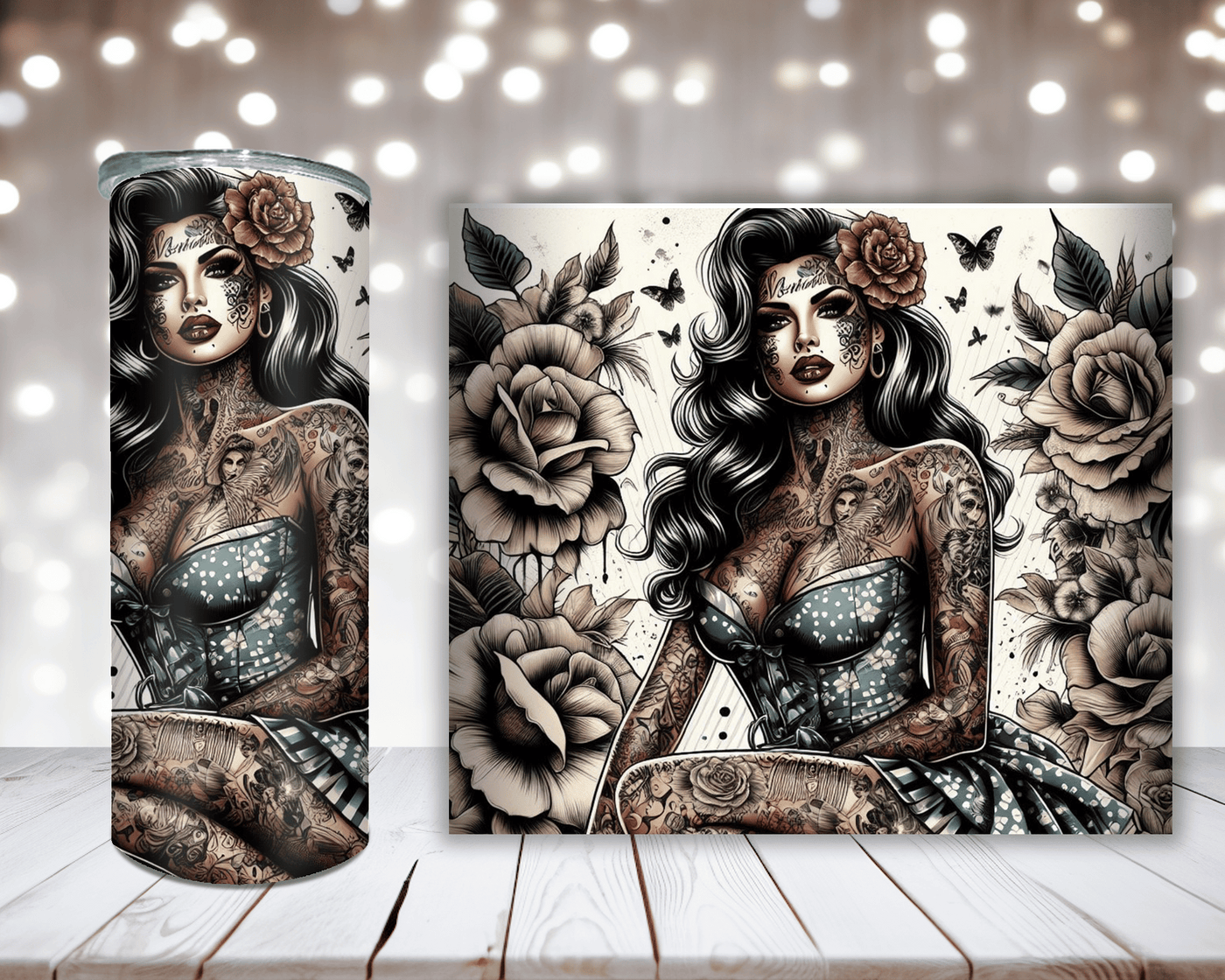 Thermobecher „Woman mit Schmetterling und Rosen