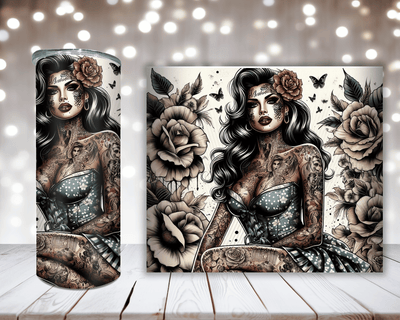 Thermobecher „Woman mit Schmetterling und Rosen