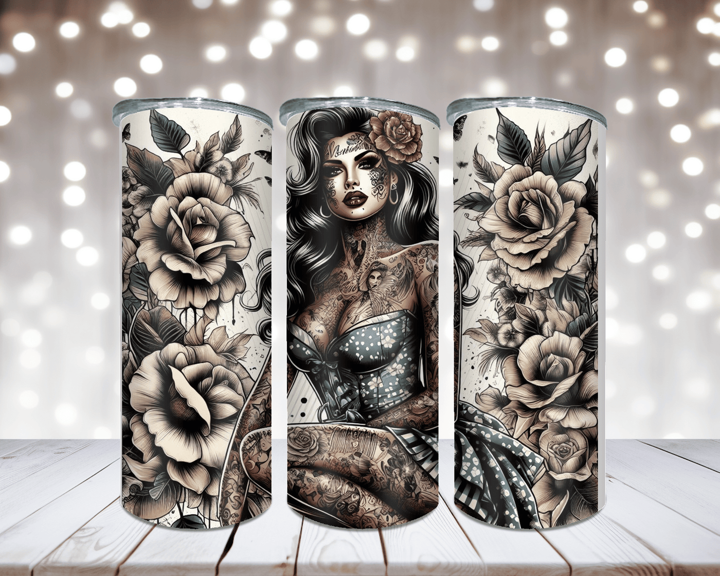 Thermobecher „Woman mit Schmetterling und Rosen