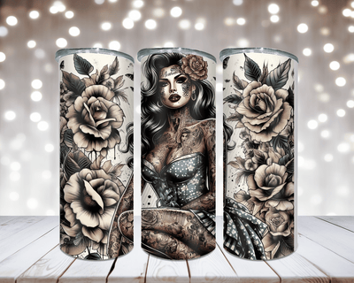 Thermobecher „Woman mit Schmetterling und Rosen
