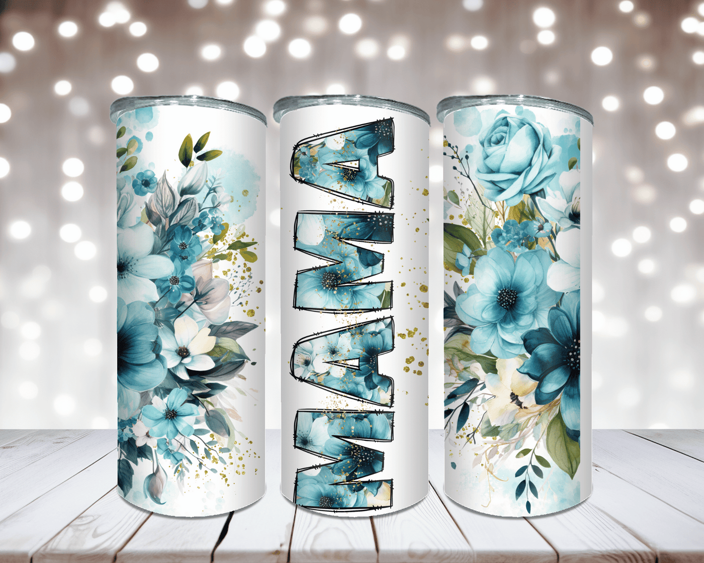 Thermobecher Mama mit blauen Blumen