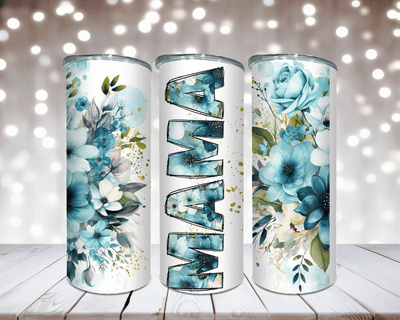 Thermobecher Mama mit blauen Blumen