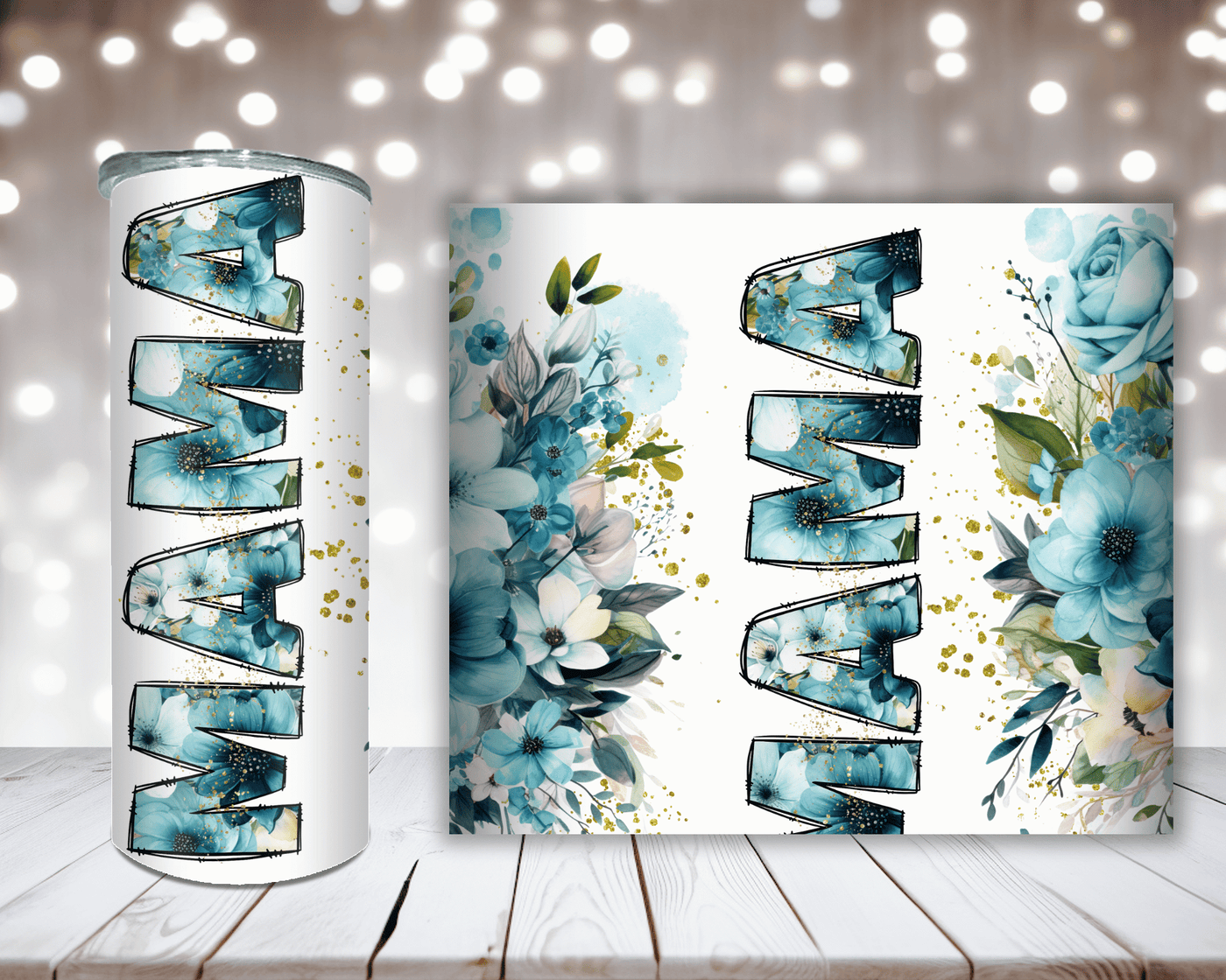 Thermobecher Mama mit blauen Blumen