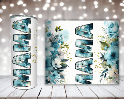 Thermobecher Mama mit blauen Blumen