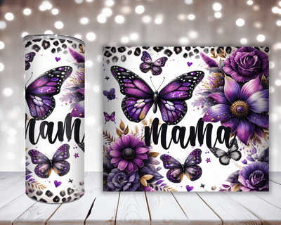 Thermobecher Mama mit Purple Blumen und Schmetterlingen