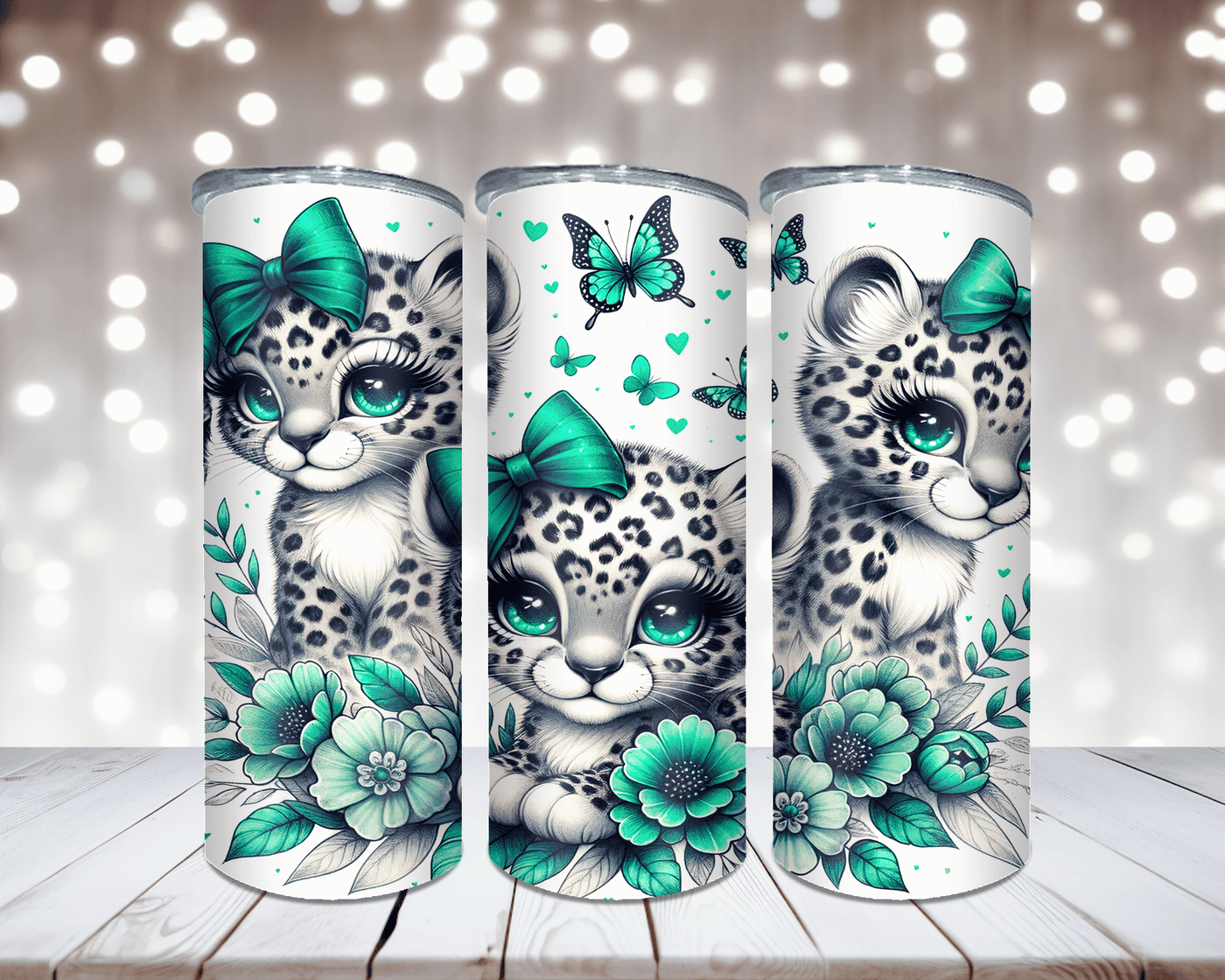 Thermobecher „Niedliche Leoparden mit Schleife“