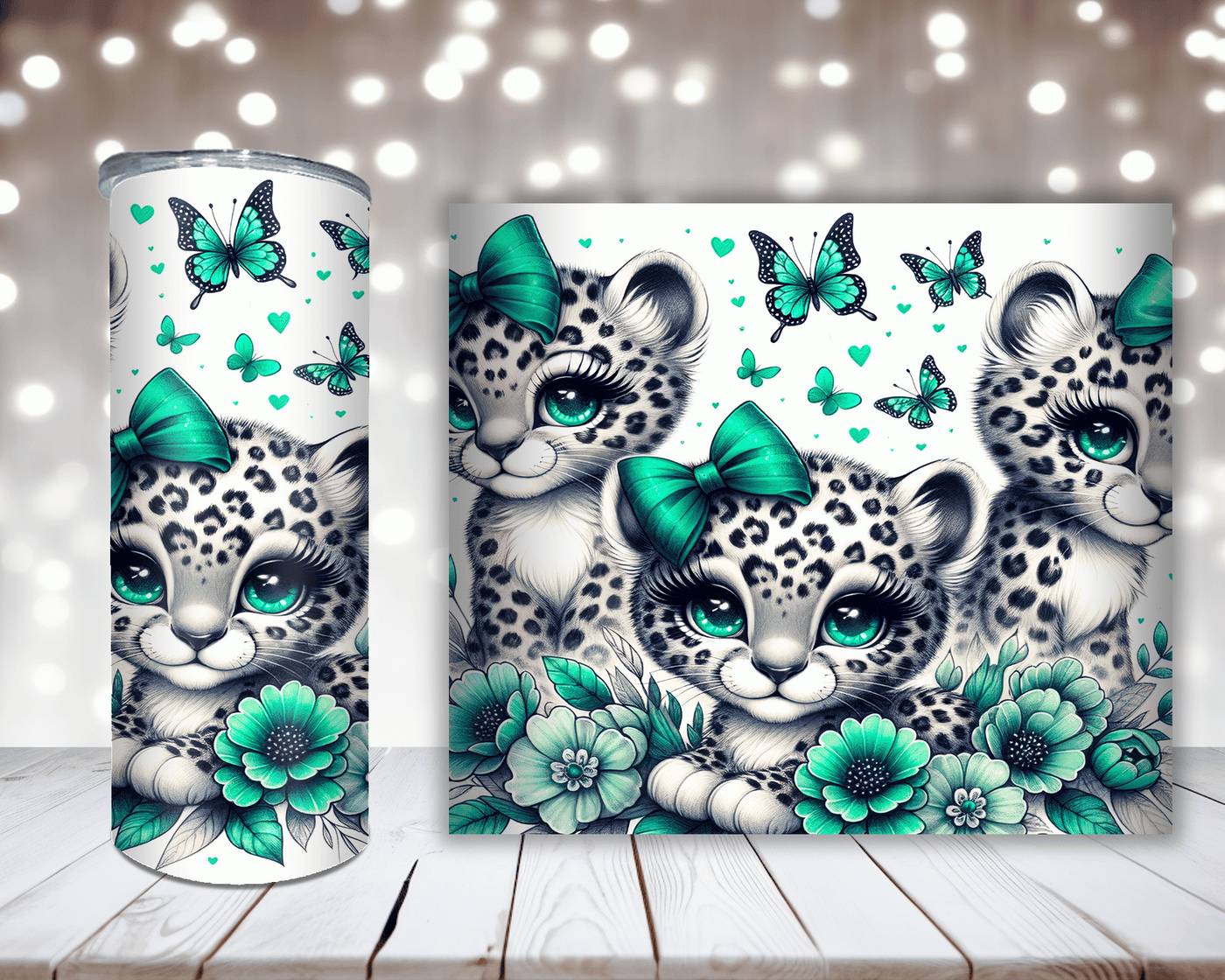 Thermobecher „Niedliche Leoparden mit Schleife“