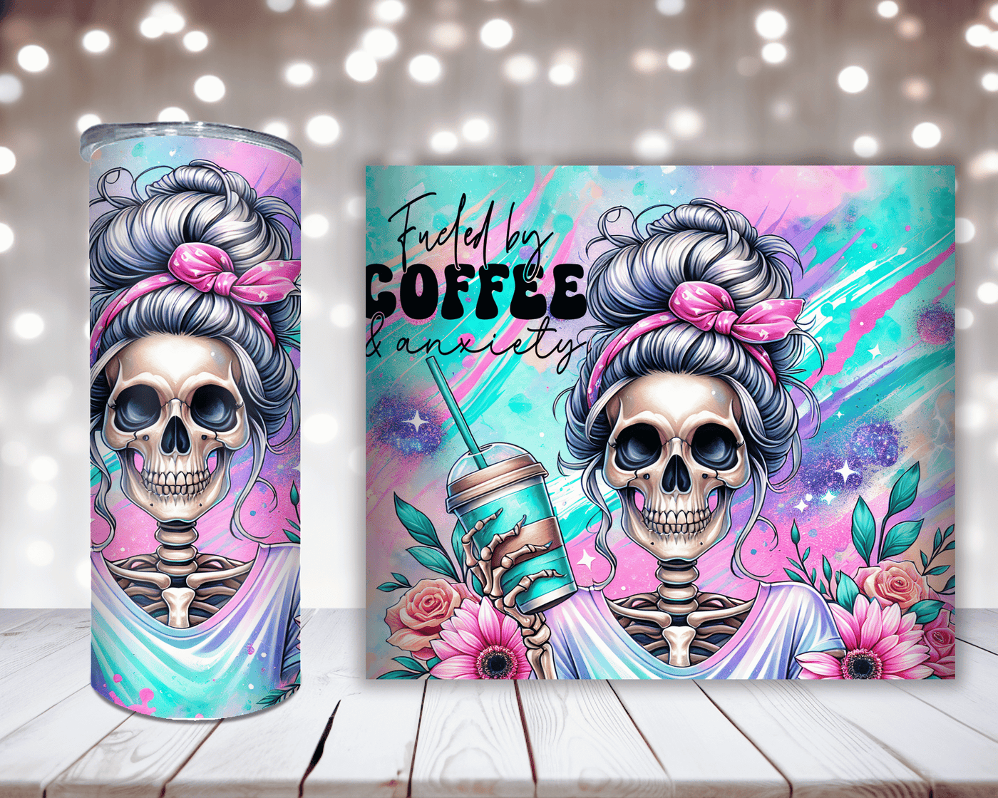 Thermobecher Niedliche Skull Woman mit Coffee Spruch