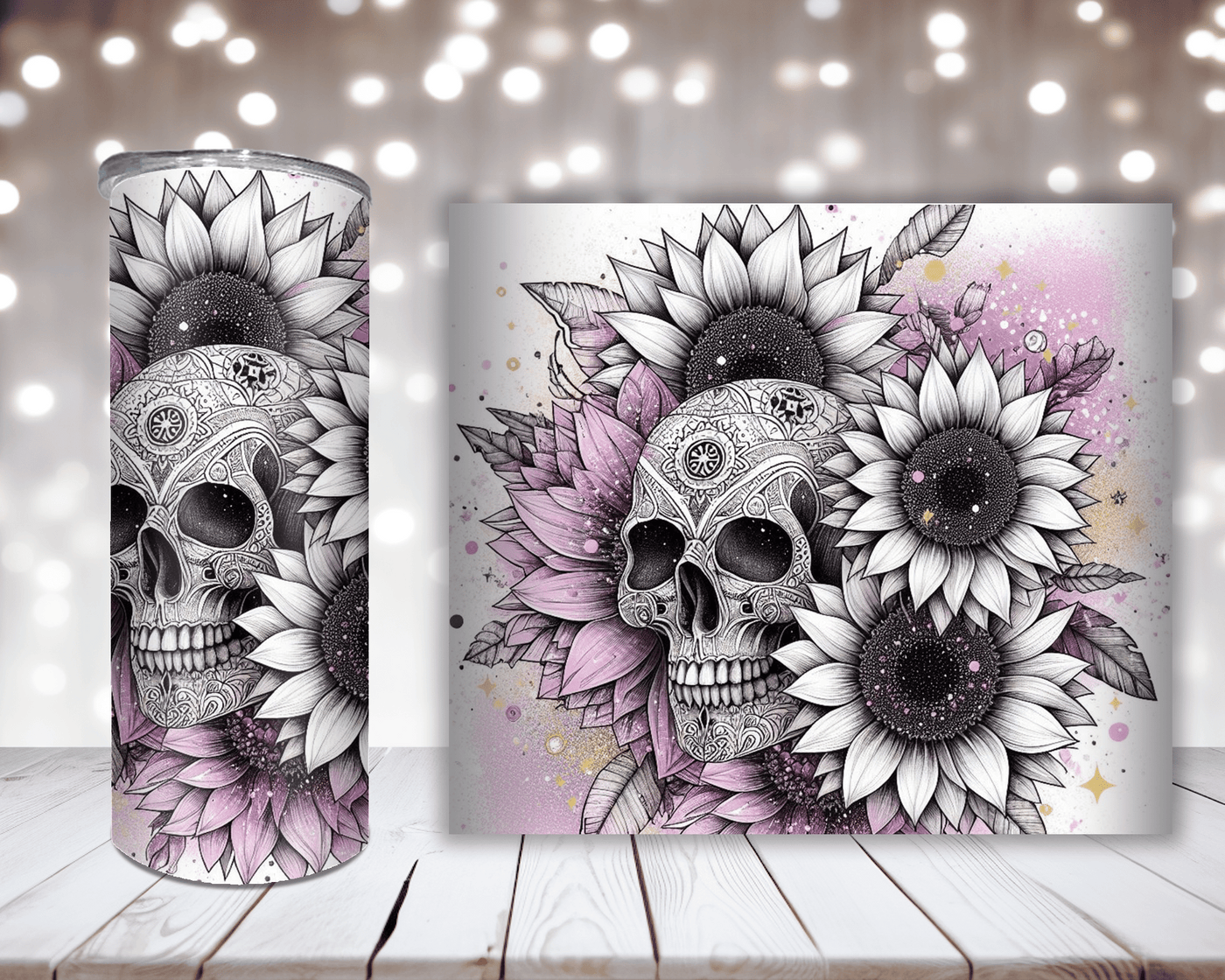 Thermobecher Skull mit Sonnenblumen