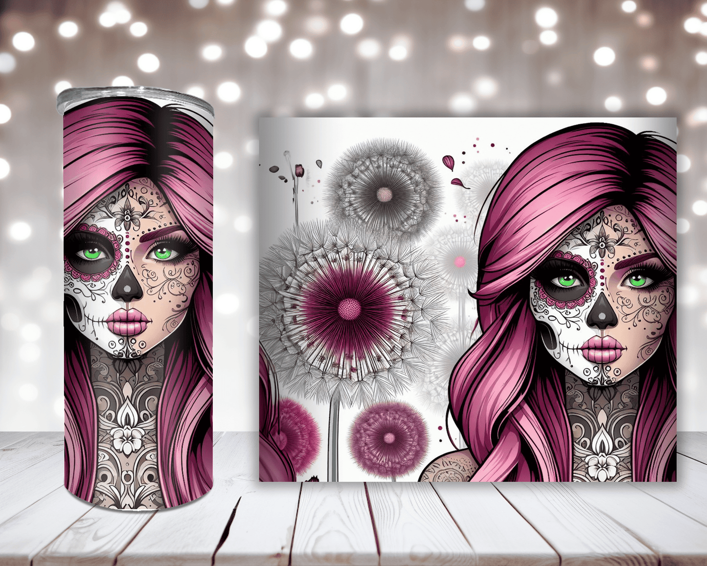 Thermobecher Sugar Skull Girl mit Pusteblume