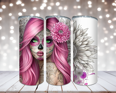 Thermobecher Sugar Skull Girl mit pinken Haaren