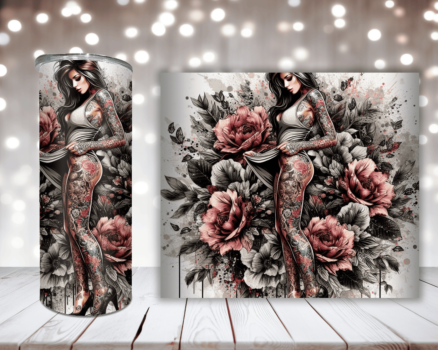 Thermobecher „Woman tätowiert und Rosen