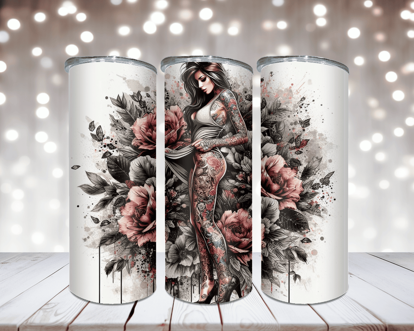 Thermobecher „Woman tätowiert und Rosen