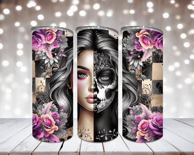 Thermobecher „Woman mit 2 Gesichtern und Blumen“