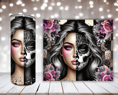 Thermobecher „Woman mit 2 Gesichtern und Blumen“