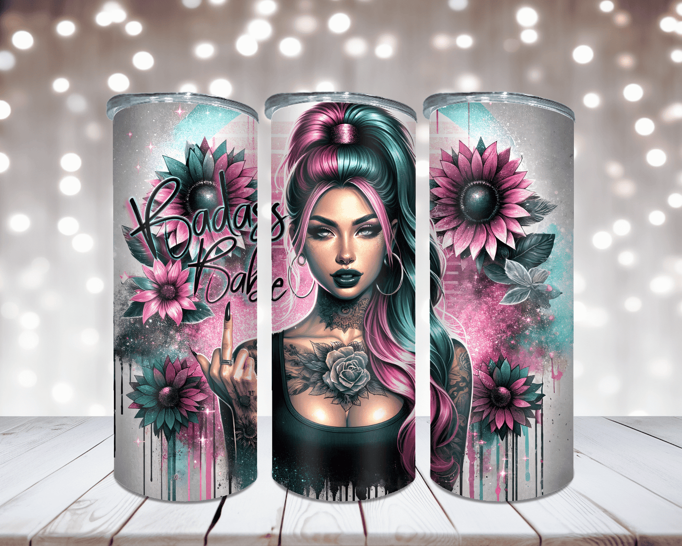Thermobecher „Woman Mittelfinger, Spruch Badass Babe“