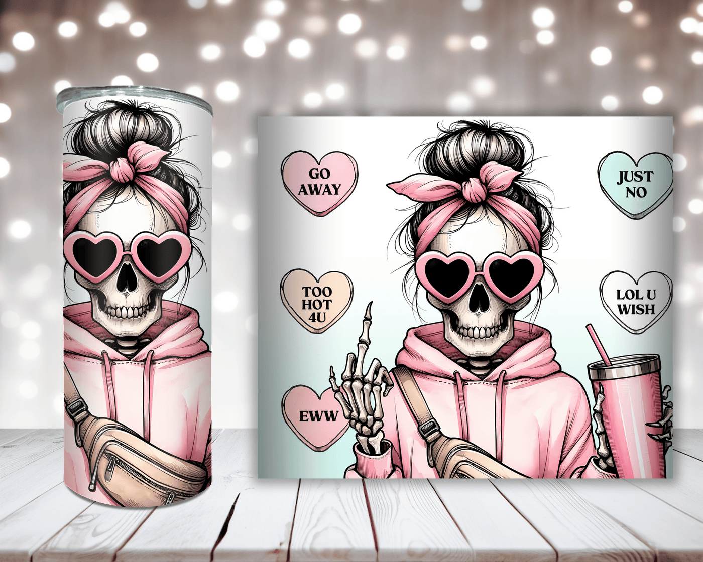Thermobecher „Woman Skull mit Mittelfinger“