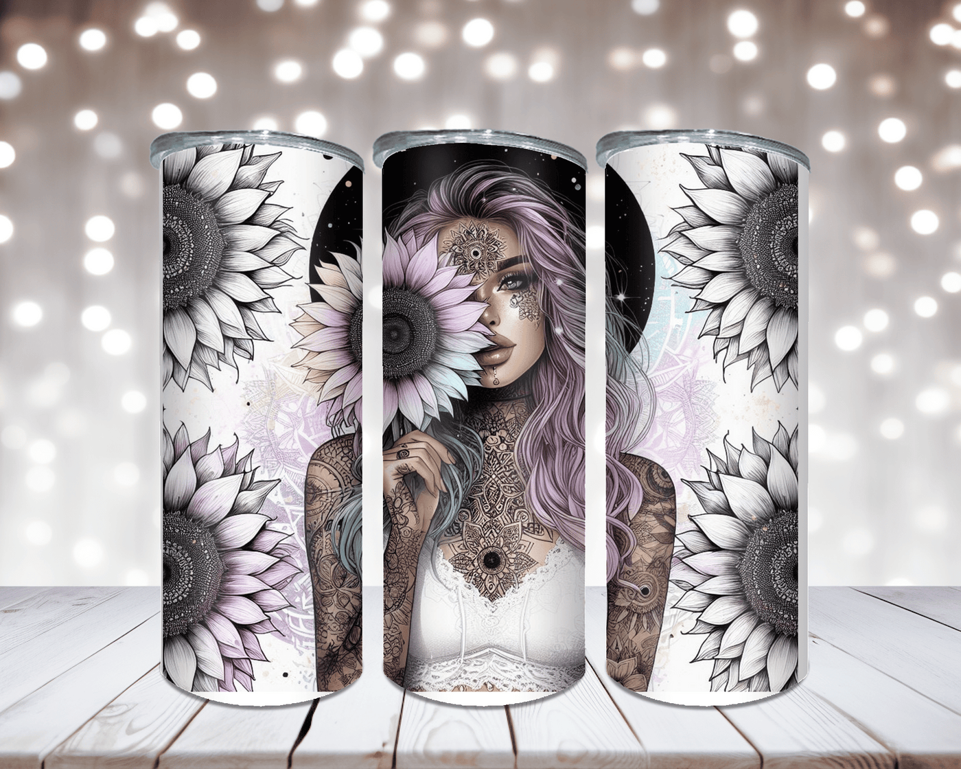 Thermobecher „Woman mit Hut und Sonnenblume“