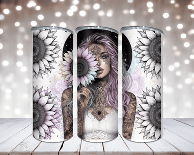 Thermobecher „Woman mit Hut und Sonnenblume“