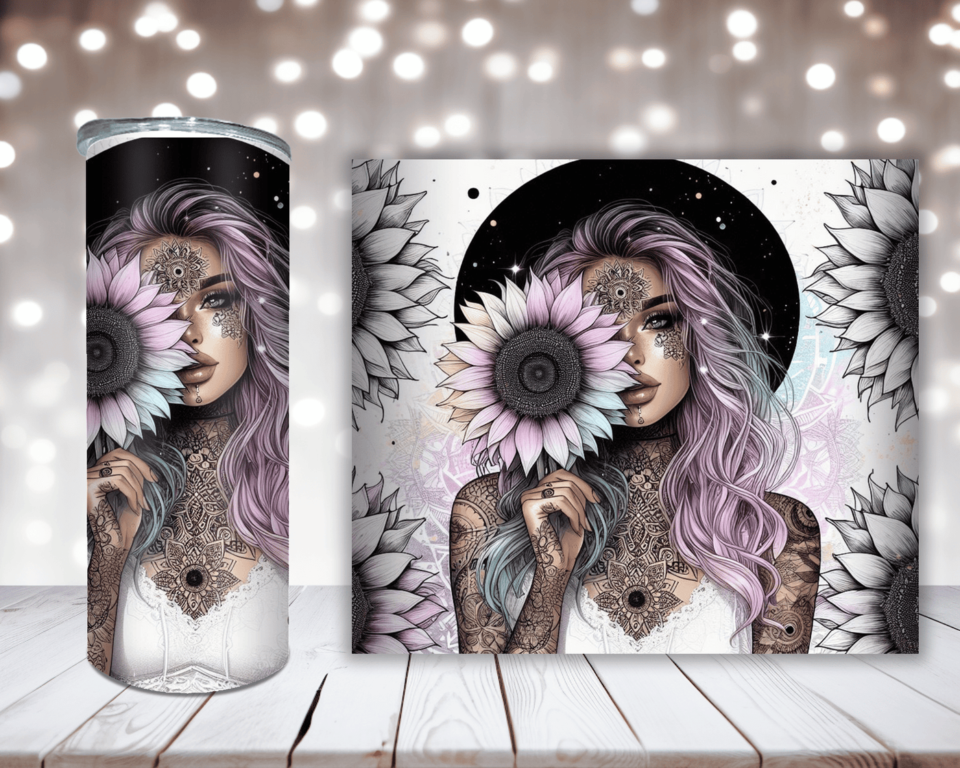 Thermobecher „Woman mit Hut und Sonnenblume“