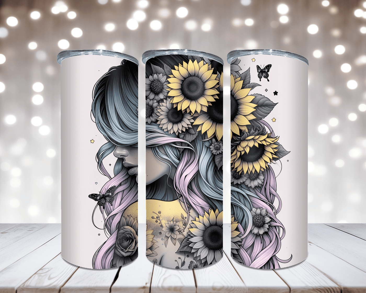 Thermobecher „Woman mit Sonnenblumen Gelb“