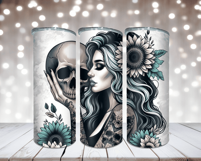 Thermobecher „Woman mit Totenkopf Türkis“