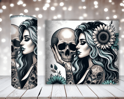Thermobecher „Woman mit Totenkopf Türkis“