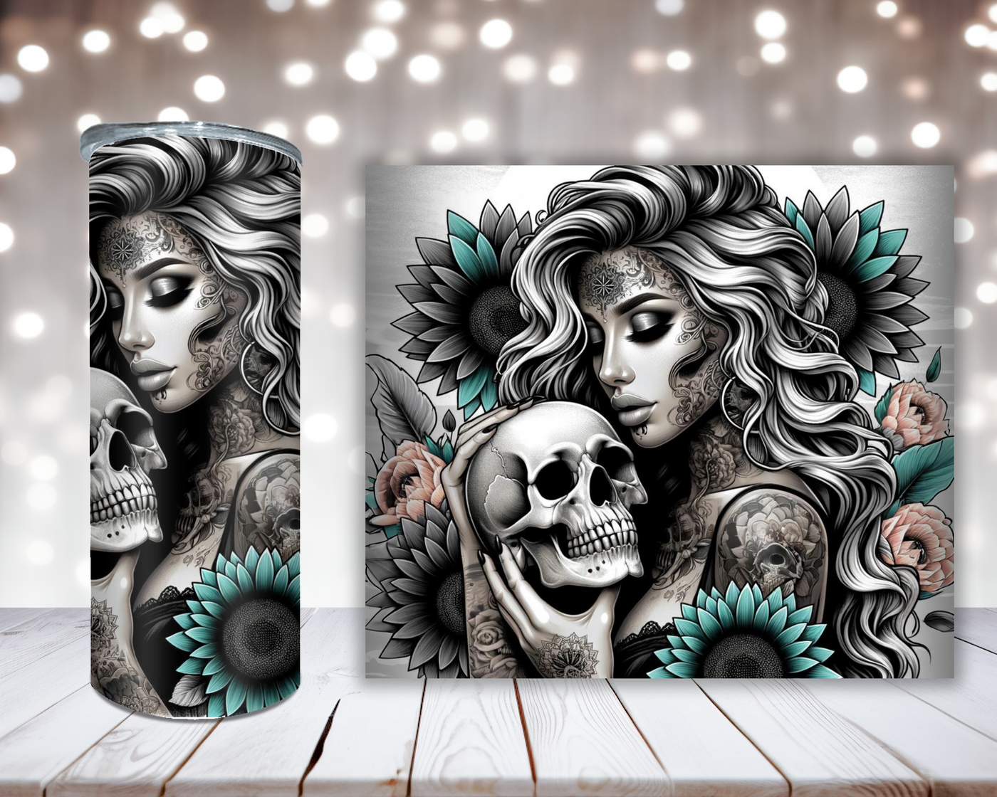 Thermobecher „Woman mit Totenkopf“