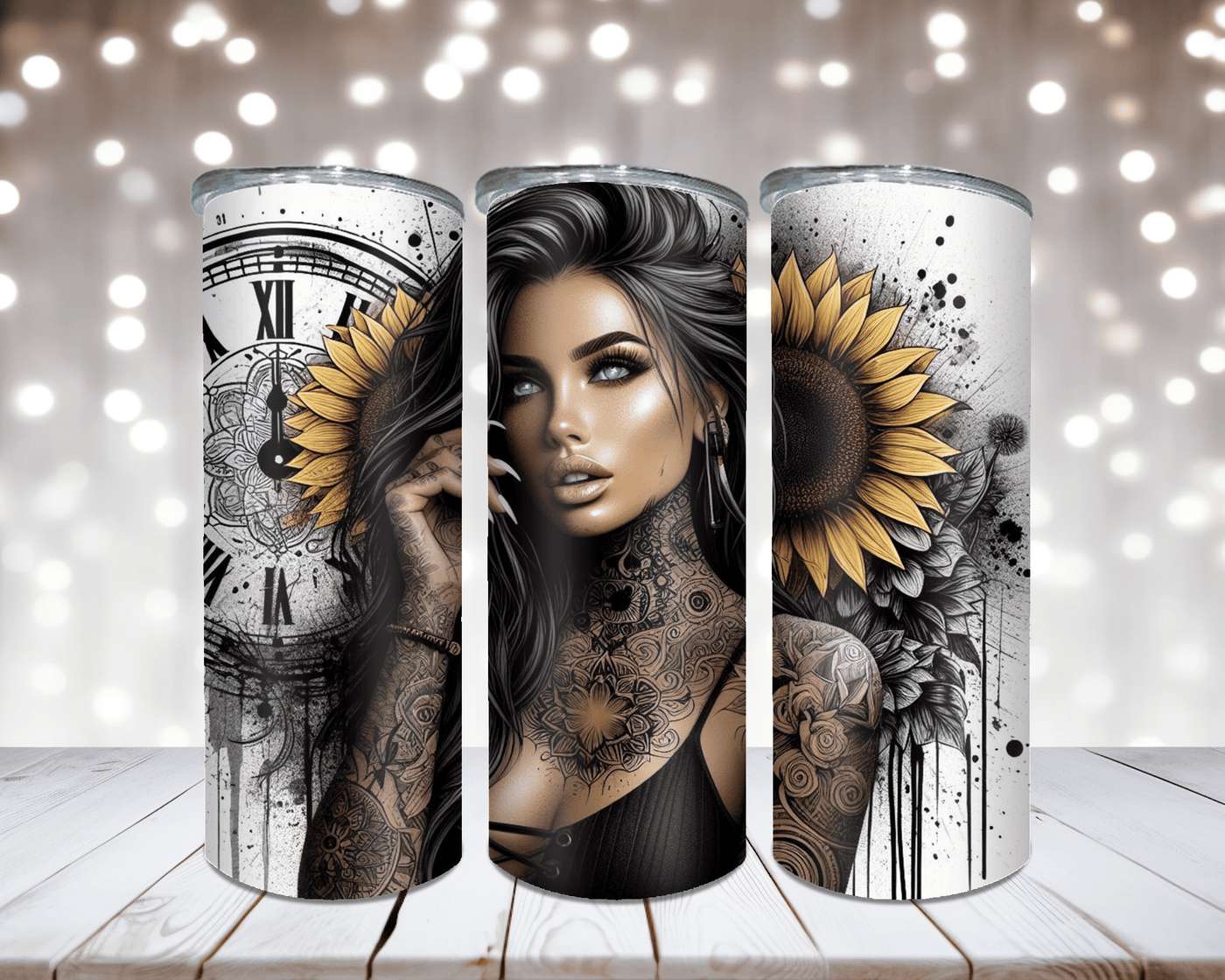 Thermobecher Woman, Uhr und Sonnenblume