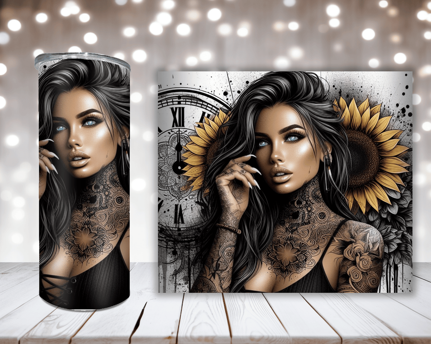 Thermobecher Woman, Uhr und Sonnenblume