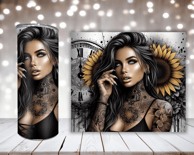 Thermobecher Woman, Uhr und Sonnenblume