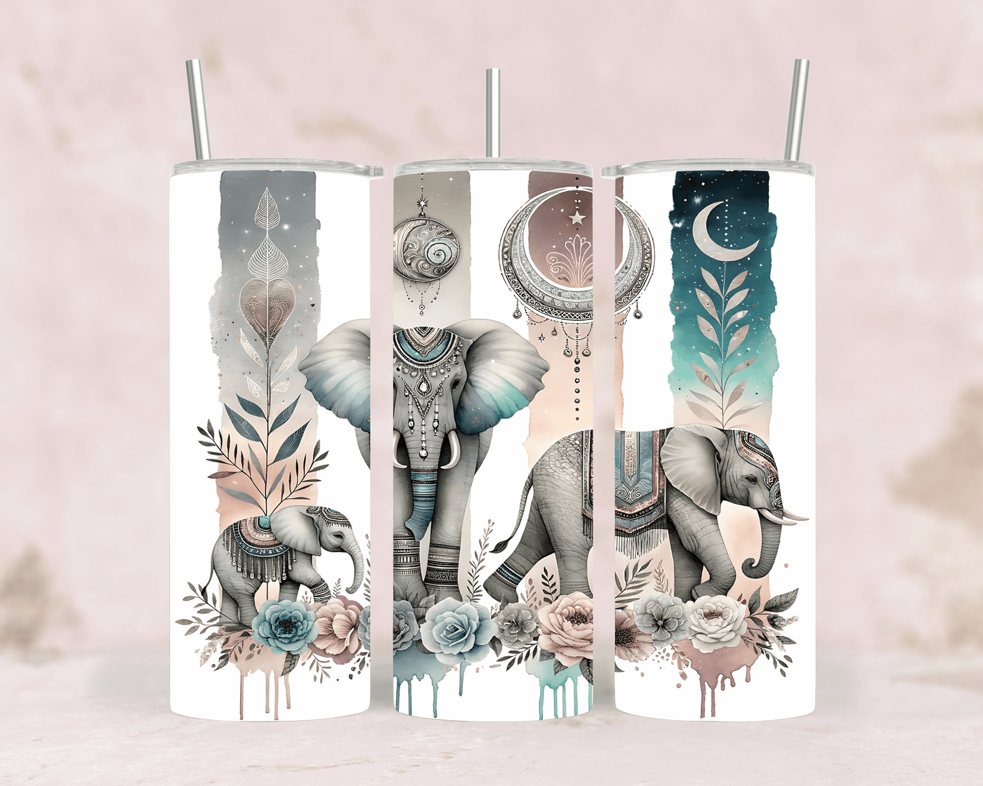 Thermobecher Boho Elephant Edelstahl Tumbler im Boho Look (570 ml)