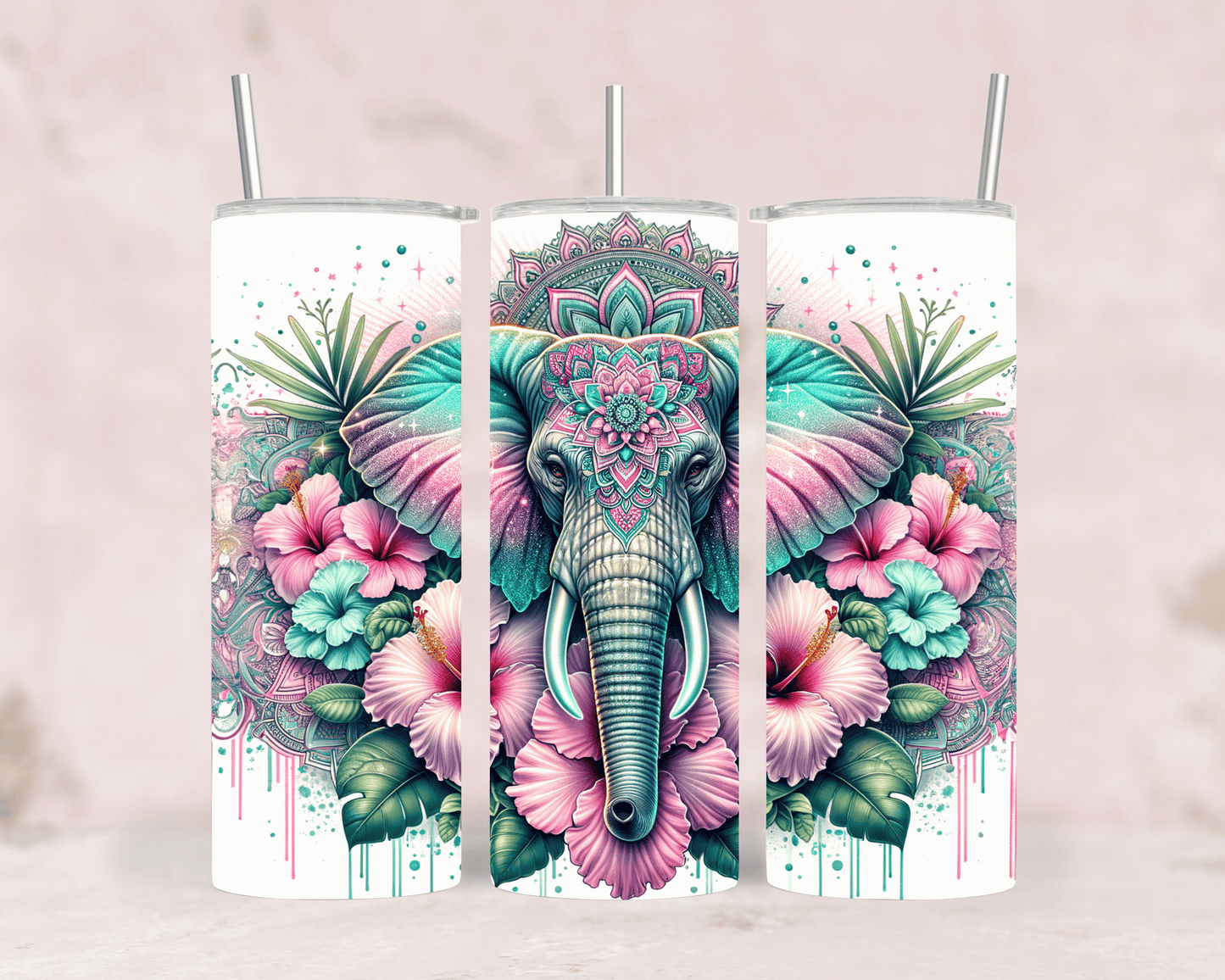 Thermobecher Elefant & Mandala Edelstahl Tumbler (570 ml)