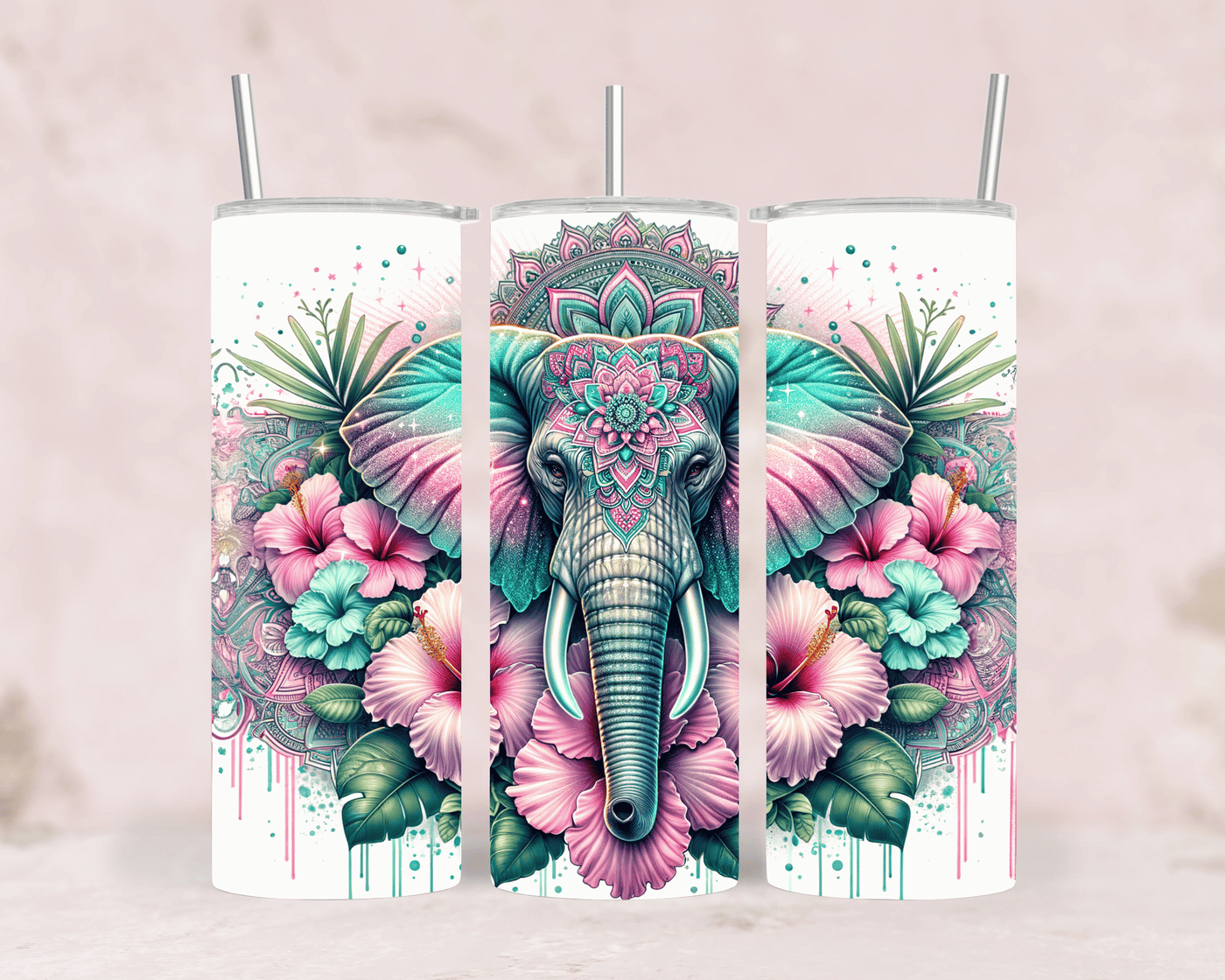 Thermobecher Elefant & Mandala Edelstahl Tumbler (570 ml)
